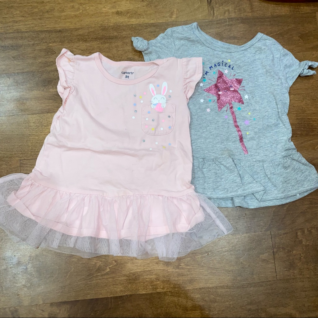 2 Carter's 3t Peplum Top Pink And Grey Bunny And Star Wand With Tool